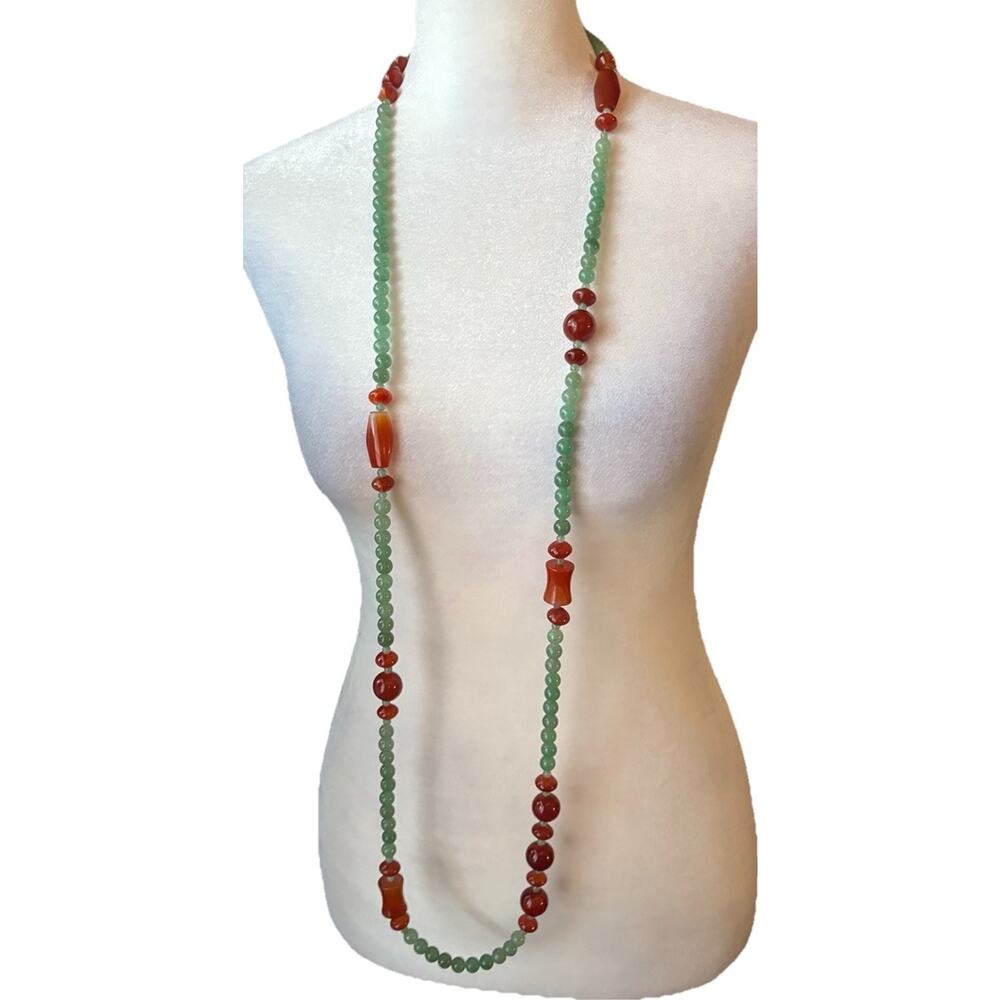 Jay King DTR Jade Carnelian Sterling Silver Beaded Necklace 50” Long 925 Boho